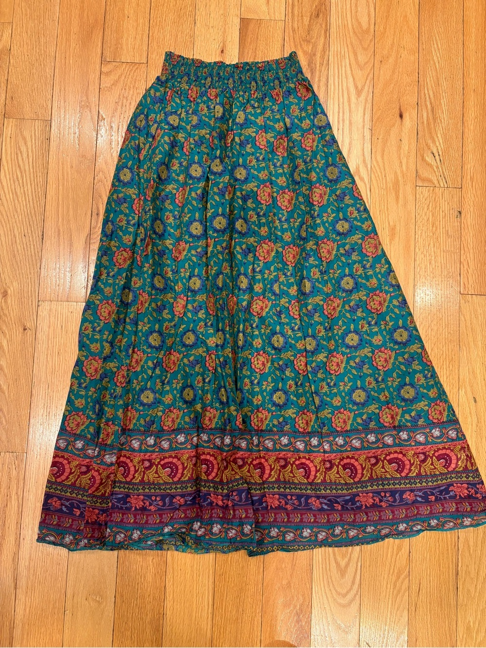 NATURAL LIFE Teal Floral Maxi Skirt with Patterned Hem
